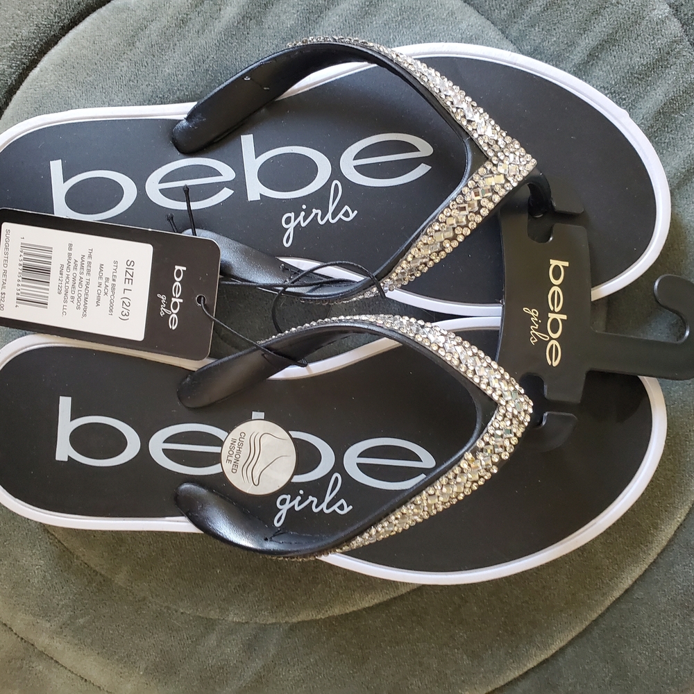 Bebe Girls (Size 2/3) Black Sandals with Rhinestones